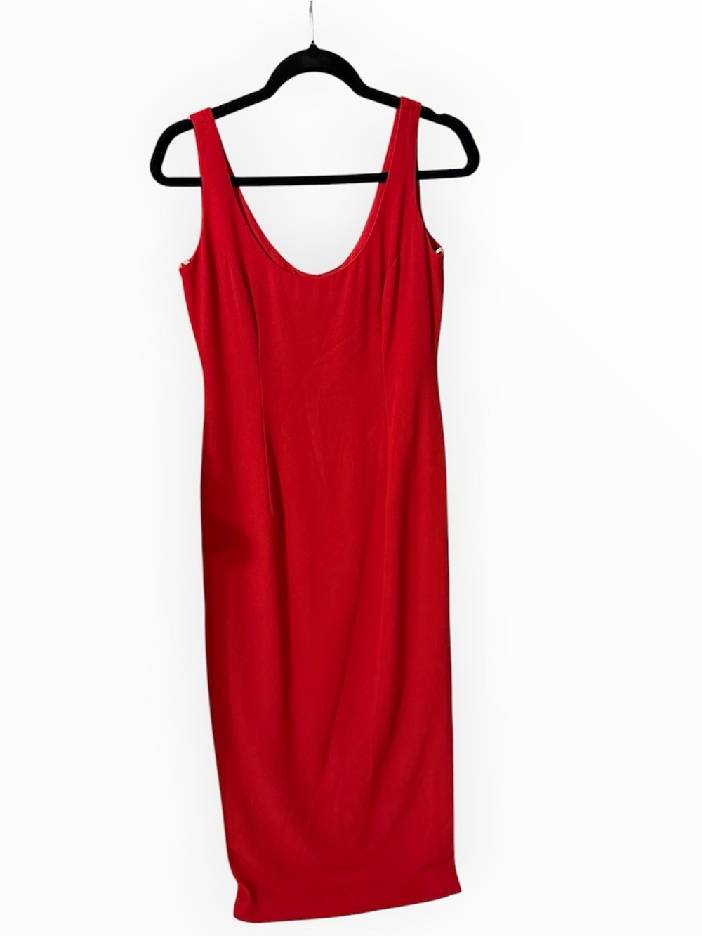 Vintage En Francais by Huey Waltzer Red Scoop Neck Sheath Midi Dress Size 6